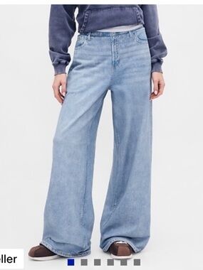 GAP Printed Knit “Denim” Baggy Jeans L Tall Light Wash Viral Sweatpant Jeans